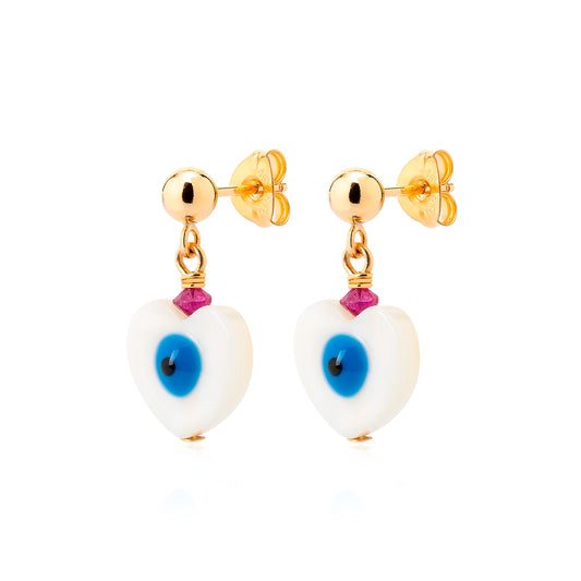 SWEET EVIL EYE I EARRINGS IN 18K SOLID YELLOW GOLD AND RUBIES
