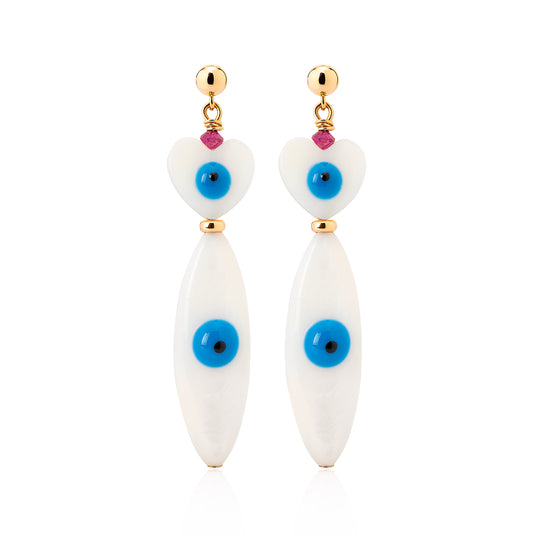 SWEET EVIL EYE IV EARRINGS IN 18K SOLID YELLOW GOLD AND RUBIES